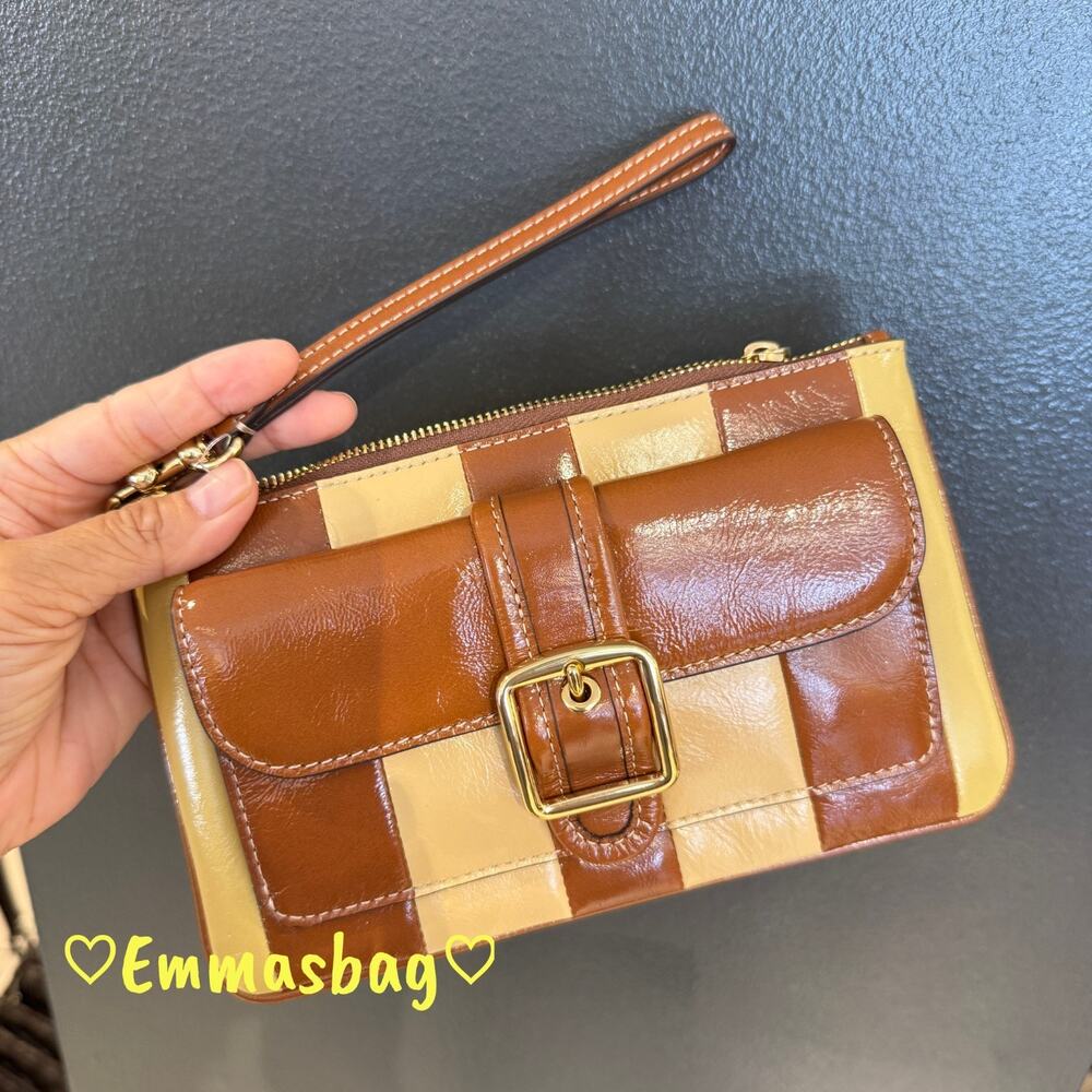Coach Ashton Wristlet With Striped Patchwork CDY08 Gold/Redwood Multi